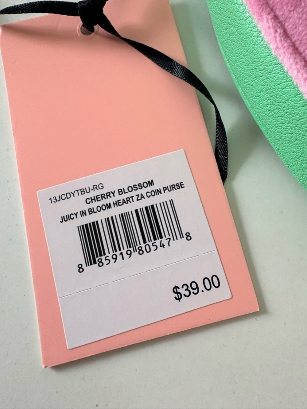 Juicy Couture Juicy In Bloom Heart Coin Purse Cherry Blossom Pink Green - NWT - Picture 4 of 4